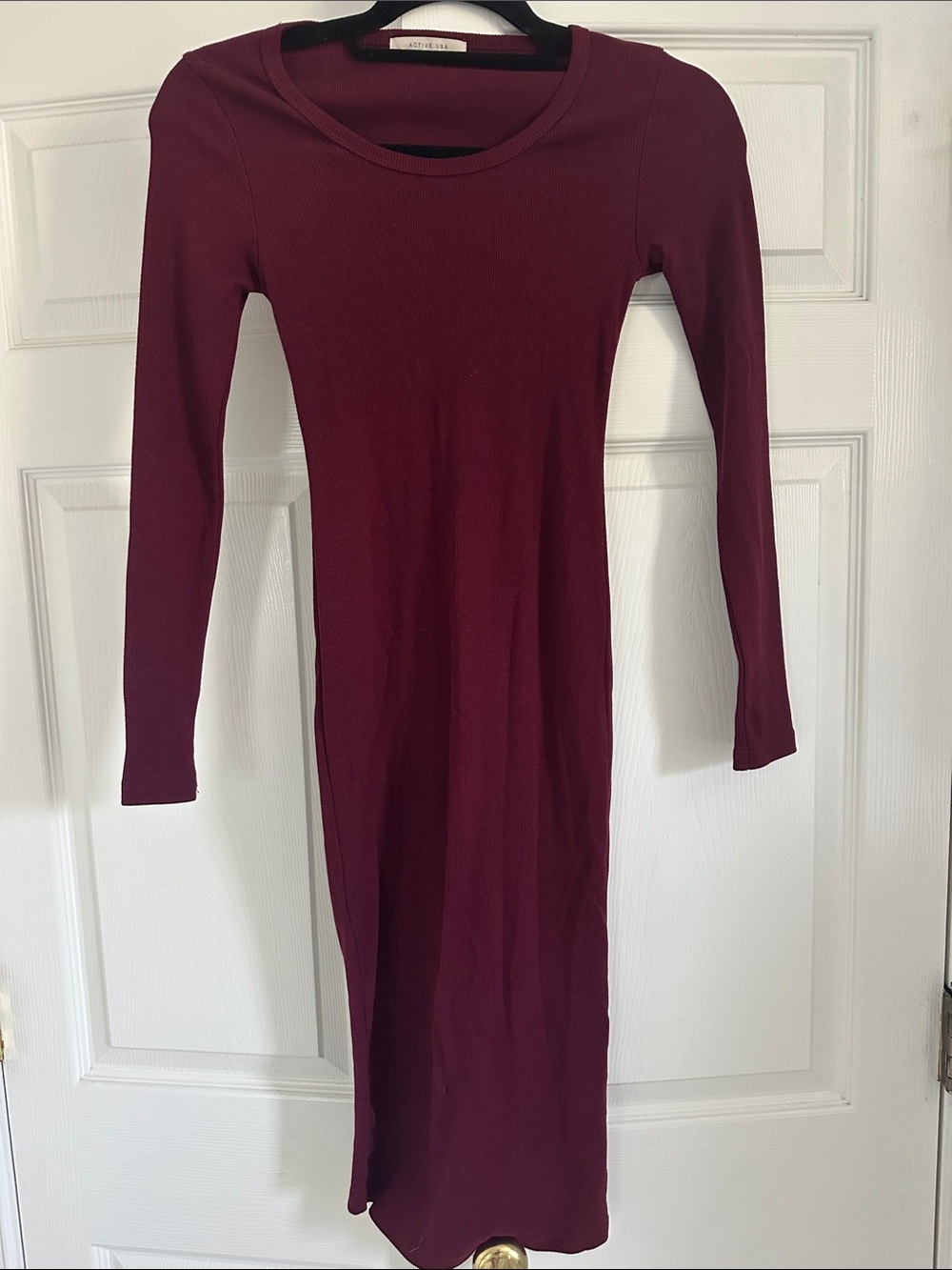 Active USA Long Sleeve Midi Dress in Burgundy